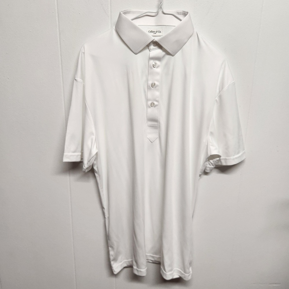 Collars & Co. Polo Shirt Mens Large White Dress Collar Short Sleeve Polyester